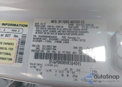 2017 Ford Fusion Se из США, поврежденный, VIN 3FA6P0HD0HR364045